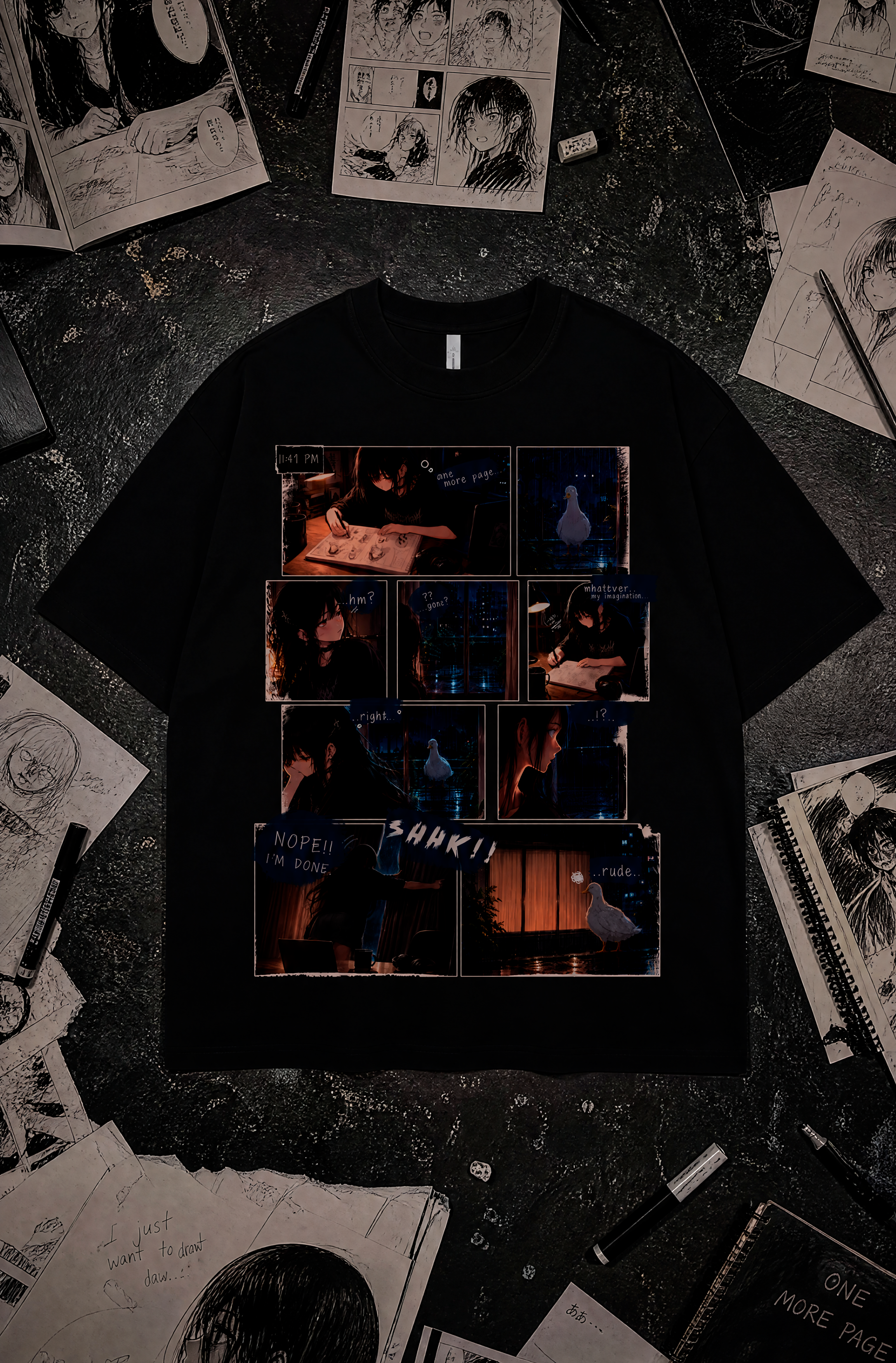 Midnight Duck Visitor Manga T-Shirt – Cozy Anime Graphic Tee
