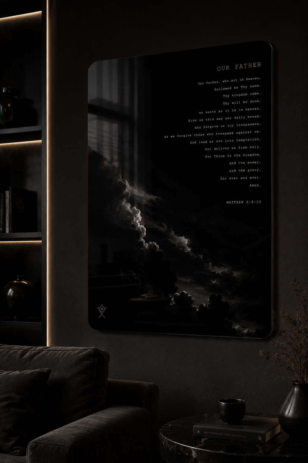 Our Father Prayer Wall Art – Glossy Black Metal Poster | Christian Home Decor | Matthew 6:9-13 | Modern Faith Artwork