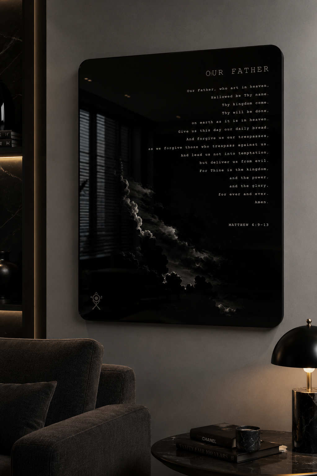 Our Father Prayer Wall Art – Glossy Black Metal Poster | Christian Home Decor | Matthew 6:9-13 | Modern Faith Artwork