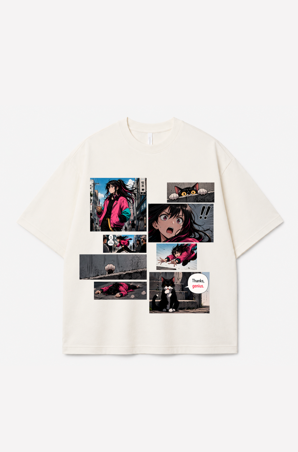 Street Cat Manga Graphic T-Shirt – 300 GSM Heavyweight Cotton Tee