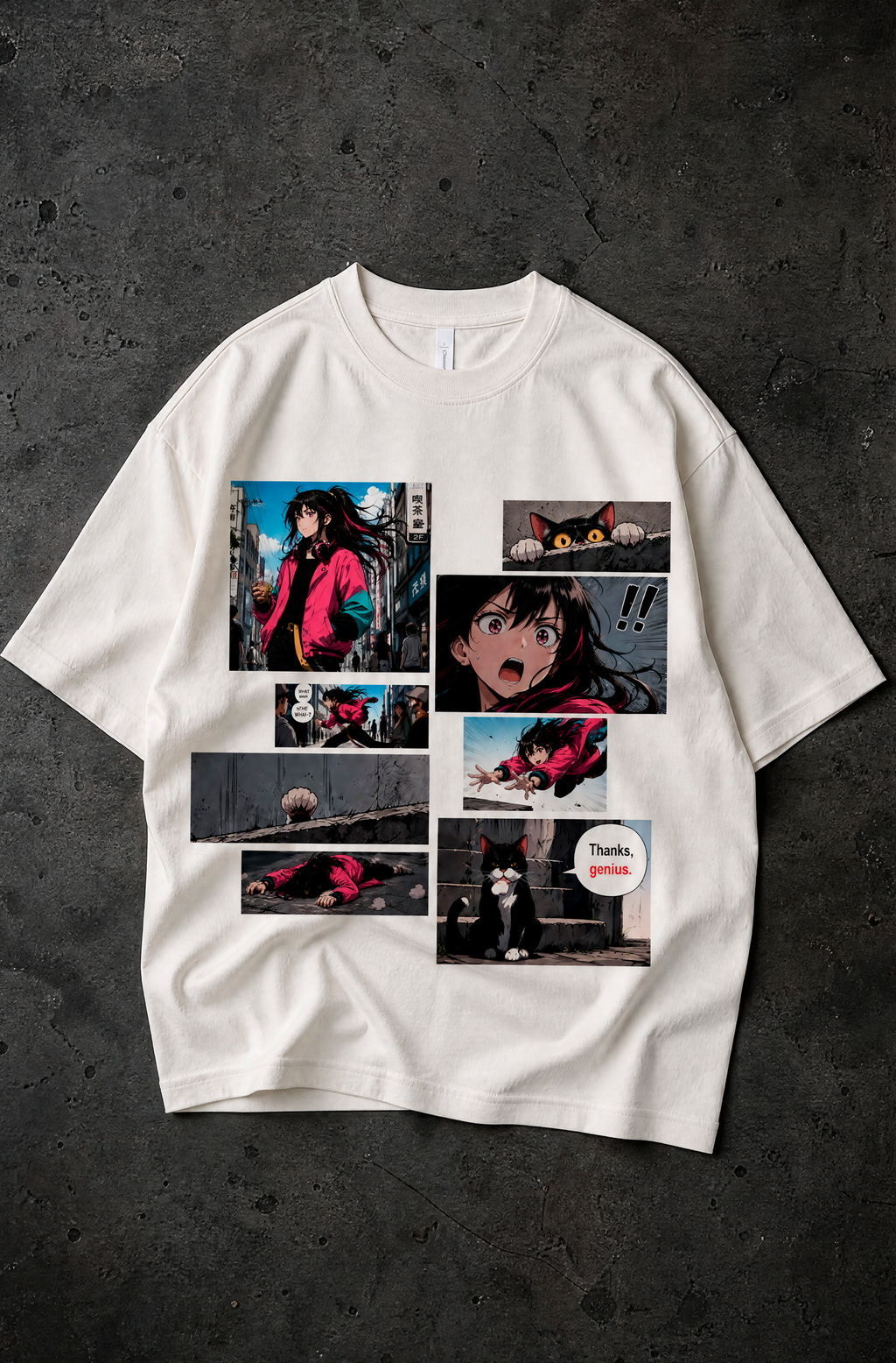 Street Cat Manga Graphic T-Shirt – 300 GSM Heavyweight Cotton Tee
