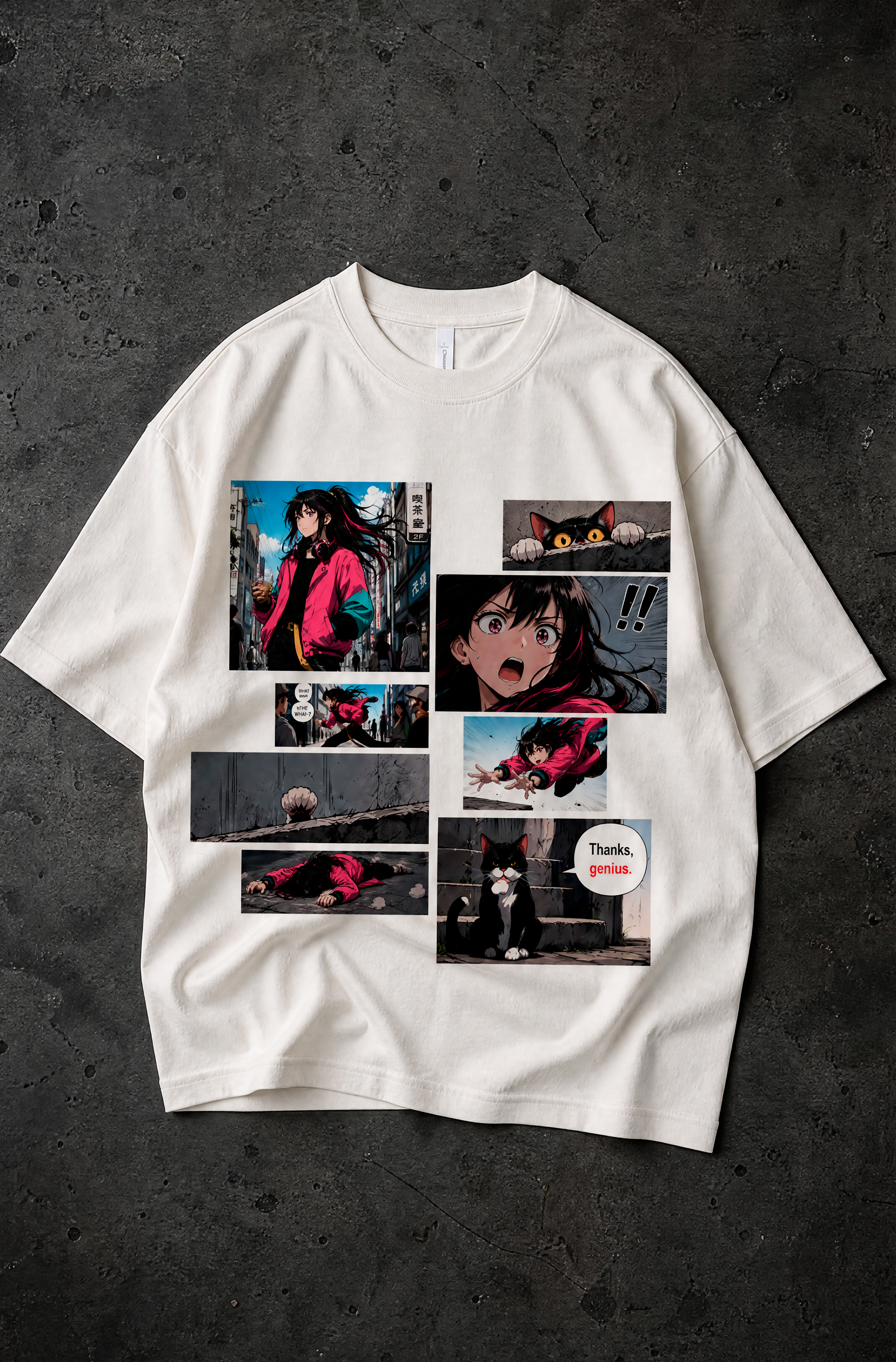 Street Cat Manga Graphic T-Shirt – 300 GSM Heavyweight Cotton Tee