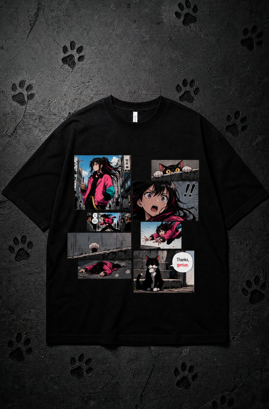 Street Cat Manga Graphic T-Shirt – 300 GSM Heavyweight Cotton Tee