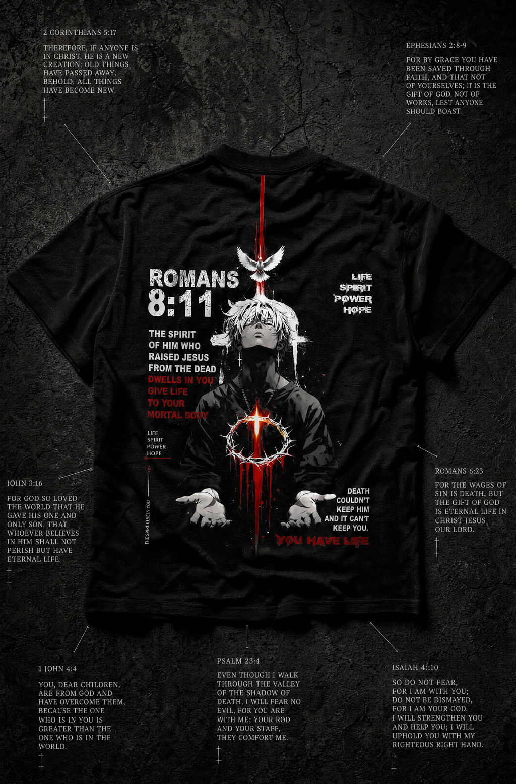 Romans 8:11 Christian Graphic T-Shirt – Gothic Anime Heavyweight 300 GSM Tee