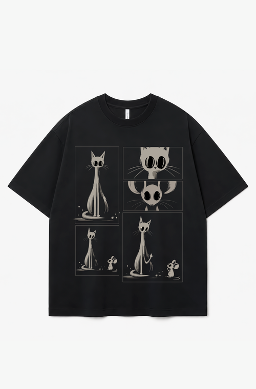 Curious Cat Graphic T-Shirt – 300 GSM Heavyweight Cotton Tee