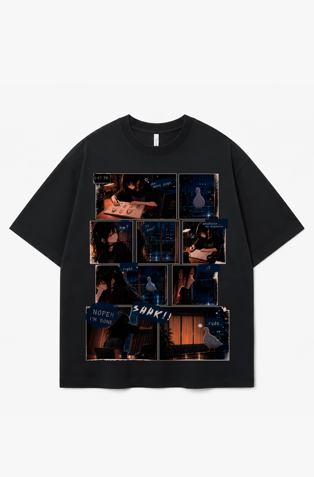 Midnight Duck Visitor Manga T-Shirt – Cozy Anime Graphic Tee