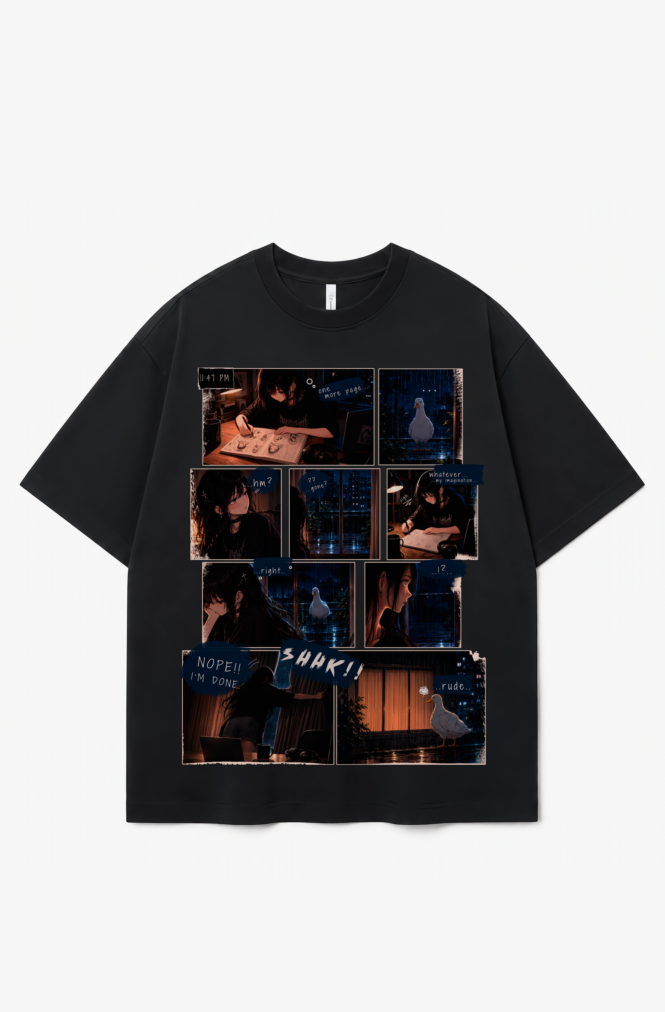 Midnight Duck Visitor Manga T-Shirt – Cozy Anime Graphic Tee