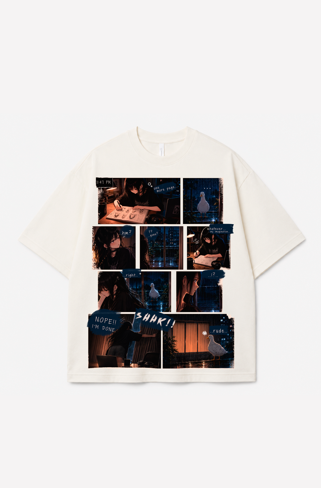 Midnight Duck Visitor Manga T-Shirt – Cozy Anime Graphic Tee