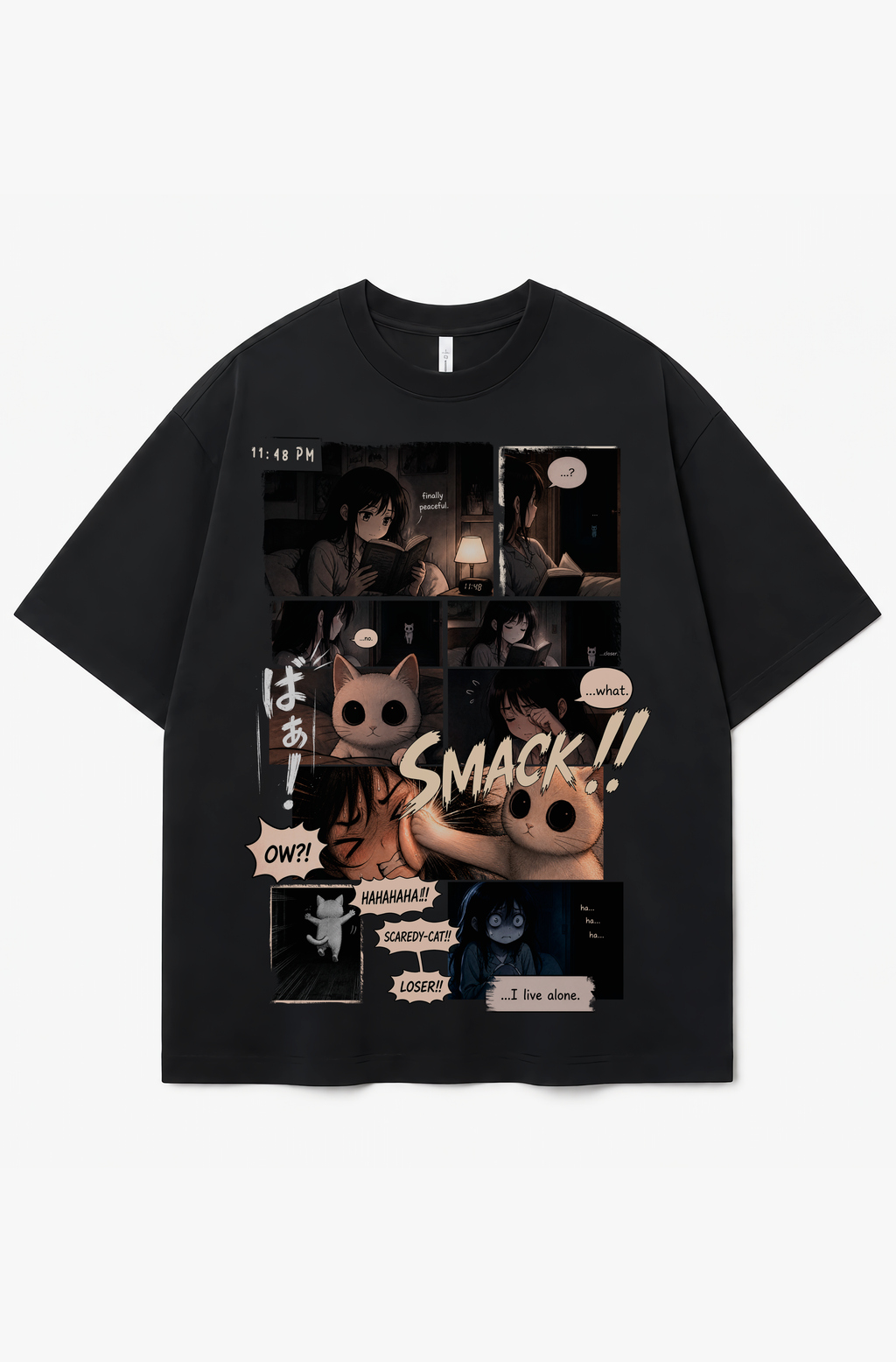 Scaredy Cat Manga Graphic Tee – 300 GSM Heavyweight Cotton T-Shirt