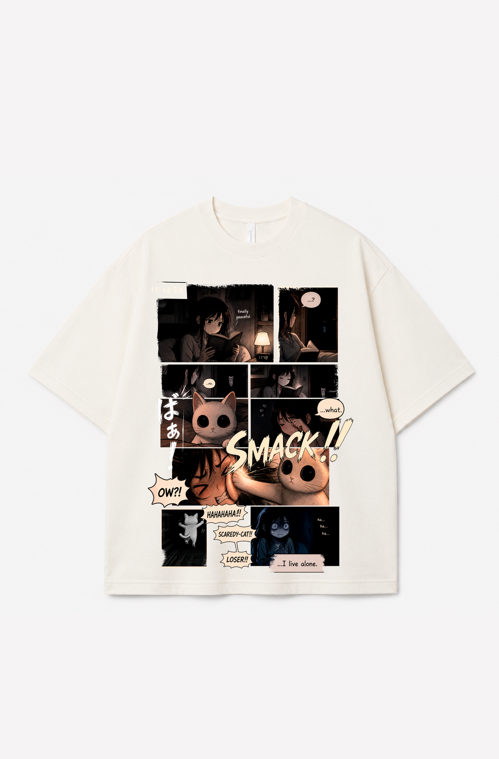 Scaredy Cat Manga Graphic Tee – 300 GSM Heavyweight Cotton T-Shirt