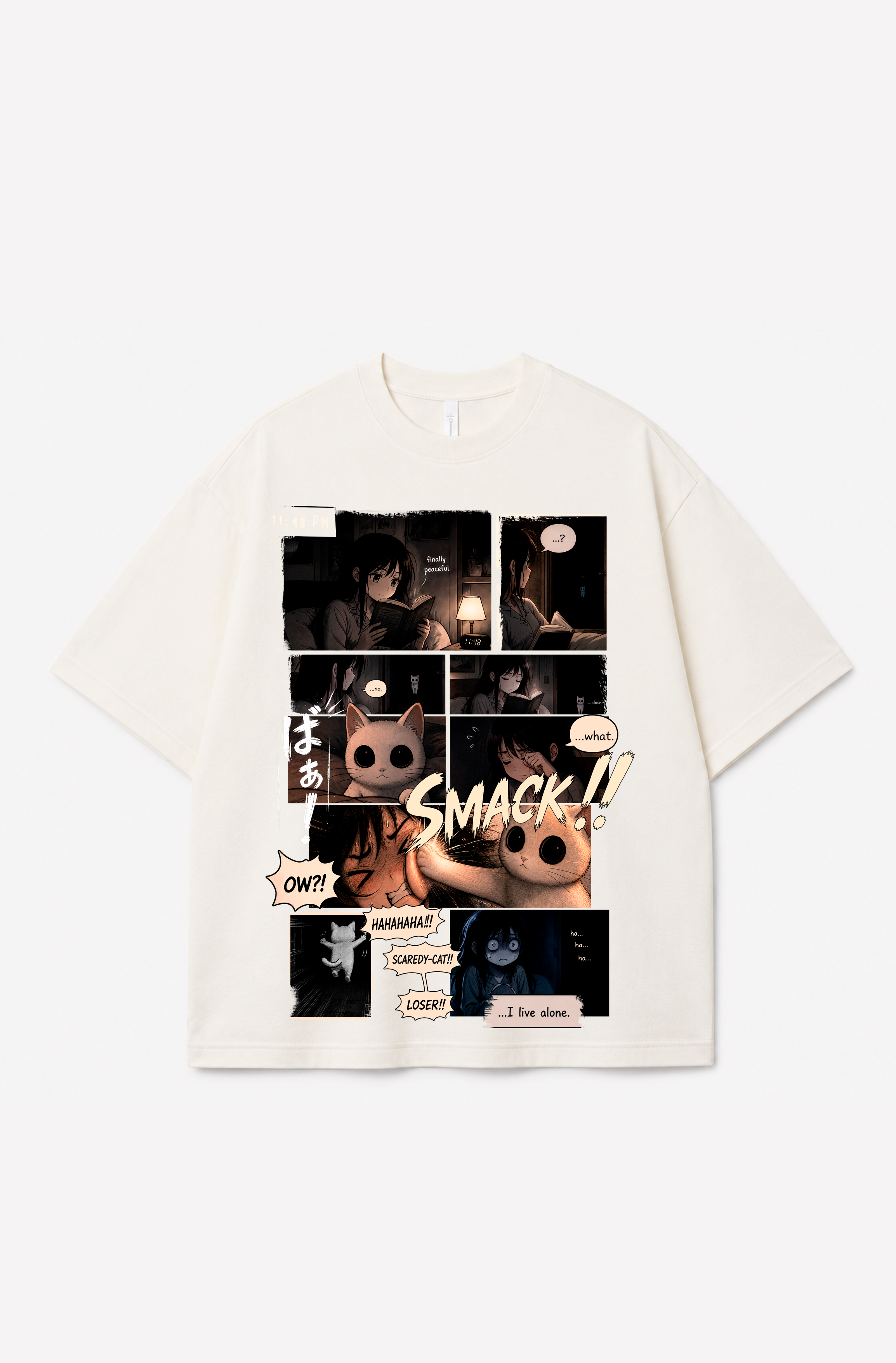 Scaredy Cat Manga Graphic Tee – 300 GSM Heavyweight Cotton T-Shirt